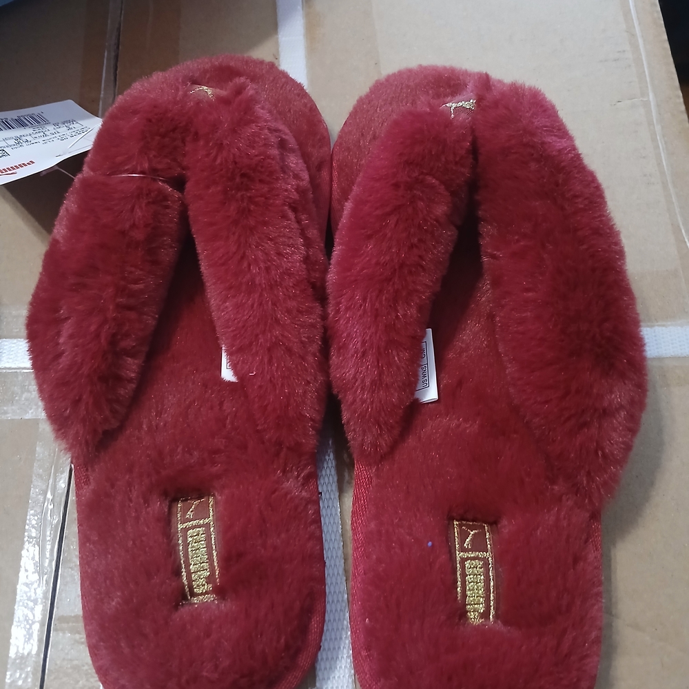 Puma Red Fuzzy Slippers